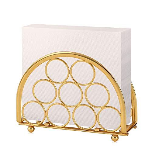 Buruis Modern Paper Napkin Holder, 5x3.5 Inch Shiny Gold Decorative Napkin Holder for Tables, Kitchen, Restaurant and Bar Decor, Tabletop Freestanding Tissue Dispenser Set of 2 - Gold