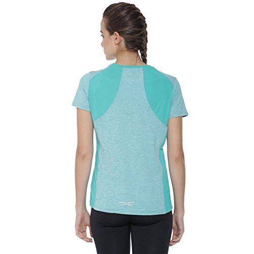 campus sutra striped women round neck light green t-shirt
