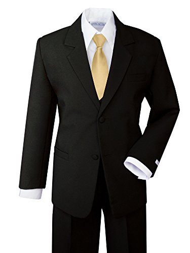 Spring Notion Boys' Formal Dress Suit Set 7 Black Suit Antique Gold Tie
