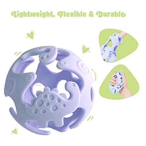 Ashtonbee Baby Teething Ball, Teething Toys for Baby, Dinosaur Teether Ball, Baby Teething Pacifier, Lightweight Teething Sensory Balls (Blue) - Thumbnail 3