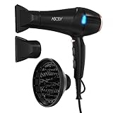 Hair Dryer ABODY 1875W Negative ions Professional Ionic Blow Dryer Powerful with Concentrators & Diffuser for Home and Salon Styling 2 Speed 3 Heat Settings - Black