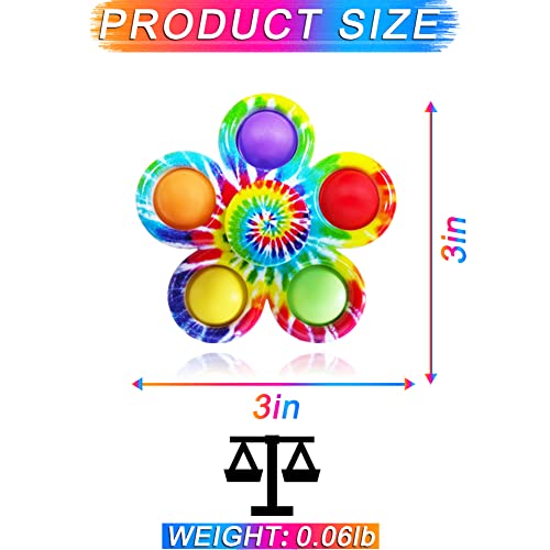Pop Fidget Spinner Toys 4 Pack, Tie-Dye Simple Dimple Fidget Toys, Push Bubble Spinner Fidget Set for Kids, ADHD Anxiety Stress Relief Toy for Adults, Party Favor Hand Sensory Tie Dye Popper Spinners
