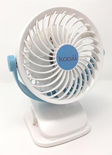 Quiet Mini Clip On Fan With Rechargeable Battery. Portable With 360 Degree Rotation Is Ideal For Baby Stroller, Crib, Office Desk, Camping, Dorm Room, Picnic, Or A Beach Umbrella. (Blue/White)