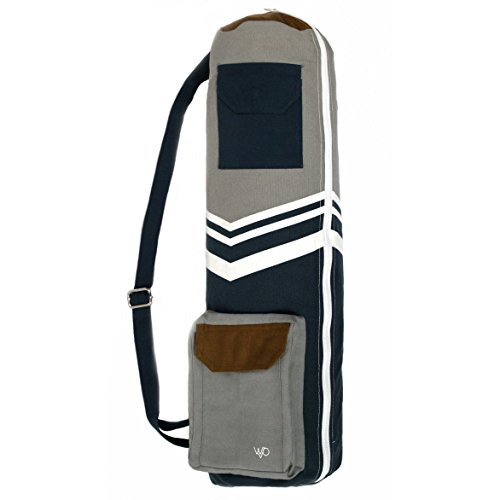 Organic Yoga Mat Bag- Eco Friendly Yoga Bag for Extra Wide Mats- Grey Blue Mat Carrier for Men & Women: Full Zip, Adjustable Carry, Pockets, GOTS 100% Cotton Canvas, Fair Trade Certified Environmental