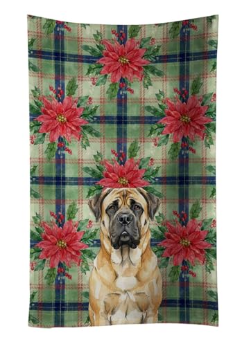 Caroline's Treasures Fawn Mastiff Christmas Poinsettas Kitchen Towel Velour Plu…