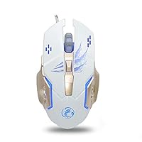 Lyntop Wireless Keyboard and Mouse Gaming Mouse Wired with Four-Color Breathing Backlight 3200 DPI 6 Buttons Ergonomic Gaming Mouse for PC (Color : White)