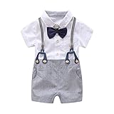 Boarnseorl Baby Boys Gentleman Outfits Suits, Infant Short Sleeve Shirt+Bib Pants+Bow Tie Overalls Clothes Set