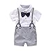 Baby Boys Gentleman Outfits Suits, Infant Short Sleeve Shirt+Bib Pants+Bow Tie Overalls Clothes Set White