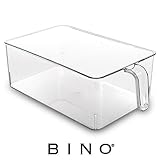BINO Refrigerator, Freezer, and Kitchen Pantry Cabinet Organizer Plastic Bin with Handle, Clear Plastic Storage Bins Refrigerator Organizer Bins Fridge Organizer Pantry Organizer Pantry Storage, Large