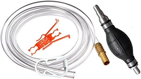 Plumber's Siphon Pro 9' - Universal Gas, Oil, Water - 1 Gl. Per Min. - W/ 9' of Hose &amp; Custom Tip Fits Any Hose - Flow-Stop Clip, Hose hold Clip, Brass Weight / Hose Extender to Sink Hose