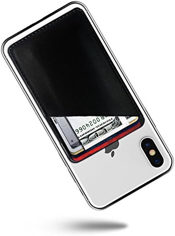 Card holder for back of Phone, ILIVABLE Leather Adhesive Cell Phone Wallet Credit Card and Cash Stick-on Holder Pocket for iPhone /Samsung Galaxy, Black