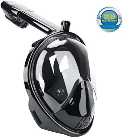 Full Face Snorkel Mask, SCONFID 180° Panoramic Larger Viewing Area Mask with Anti-fog Anti-leak Snorkeling Mask. Design and GoPro Compatible for Adults and Kids (Black,L/XL)