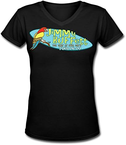 QUEENAS Women's Jimmy Buffett Margaritaville Logo V-Neck T-shirts Black
