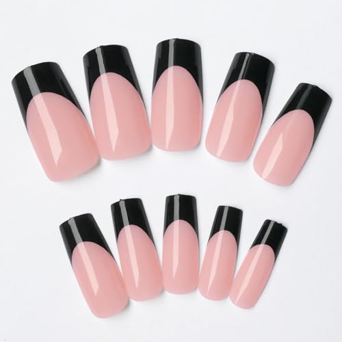 AddFavor French Press-On Nails, 120pcs Black French Tips Long Glossy Nude Gel Press-On Artificial Medium Length False Nails with Adhesive Tab for Women Girls - Image 7
