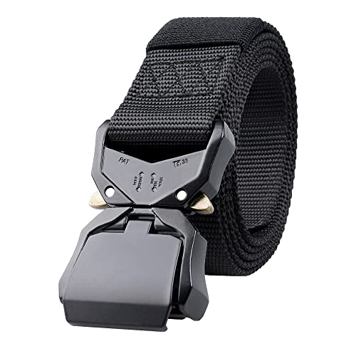 Tactical Belt, Military Style Gun Belt Nylon Canvas Men Waist Belt with Heavy-Duty Quick-Release Metal Buckle