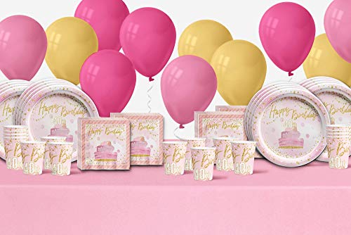 40th-Pink-and-Gold-Birthday-Party-Supplies-Set-Plates-Napkins-Cups-Tableware-Kit-for-16