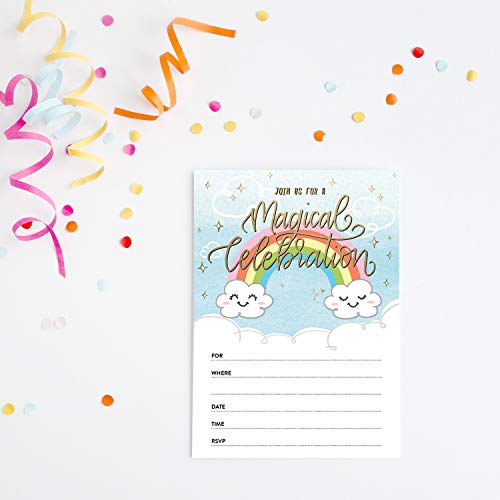 25 Birthday Party Invitations and Envelopes for Boys or Girls, Magic Rainbow Party Invitations, Fill-in Style Birthday Invitations, Blank Birthday Invitations