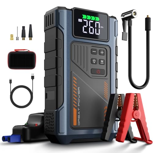 Autobatterie-Ladegerät, Starthilfe mit Luftkompressor, 4000 A Starthilfebox für Autobatterie, tragbarer Starthilfe-Set, 12 V Starthilfe-Kombination, 1