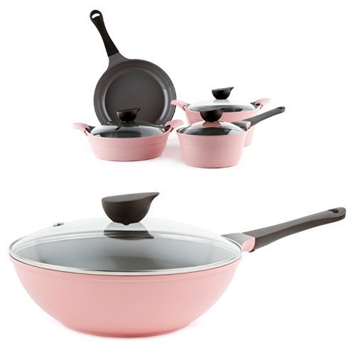 Neoflam Eela 9 Piece Ceramic Nonstick Cookware Set in Pink