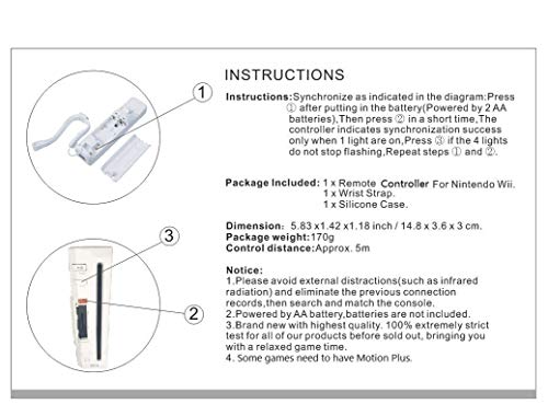 Lyyes Remote Controller for Wii, Wii Remote and Nunchuck Controllers with Silicon Case and Strap for Wii and Wii U (White)