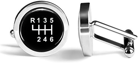 Six Speed Shift Knob Cufflinks Car Shifter Cuff Links (Angled Edition)