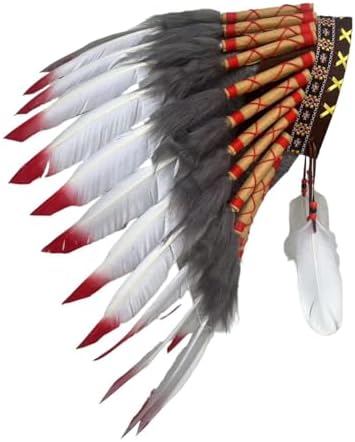 Tocado de plumas hecho a mano: disfraz mohawk rojo y blanco - México Tocado de plumas hecho a mano: disfraz mohawk rojo y blanco - México