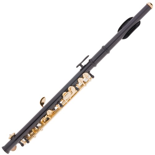Mendini MPO-BN Black Nickel Key of C Piccolo with Gold Keys + Case, Joint Grease, Cleaning Cloth & Rod, Gloves