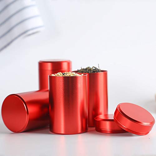 Tea Tins Canister set with Airtight Lids Home Kitchen Canisters for Tea Coffee Sugar Storage Loose Leaf Tea Tin Containers storage (Red 4PC Middle)