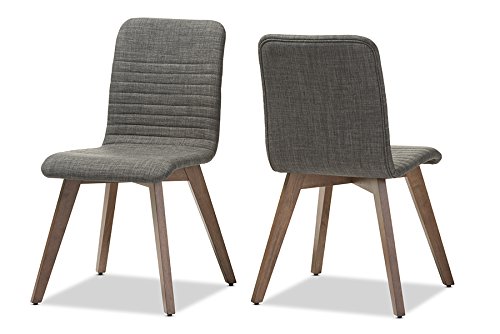 Baxton Studio 2 Piece Sugar Scandinavian Style Fabric Upholstered Walnut Dining Chair Set, Dark Gray
