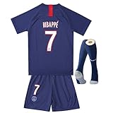 Paris St Germain 19-20 Home #7 MBAPPE Kids Or Youth Soccer Jersey & Shorts & Socks Blue
