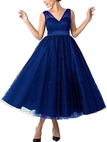 liangjinsmkj Vintage 1950s Style Polka Dotted Tea Length Little Prom Dress Evening Wedding Dress