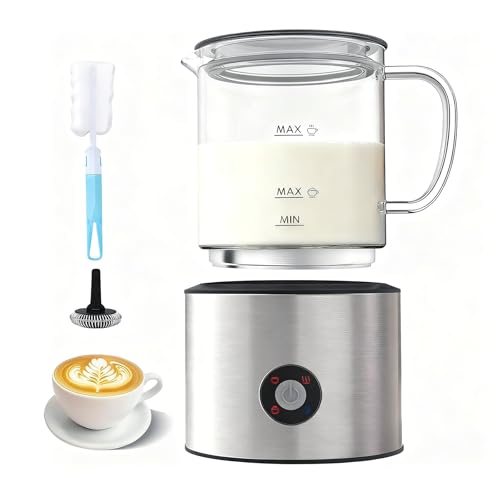 Electric Milk Frother 4 in 1, Milk Frother Induction 500 ml Cold Warm, Automatic, Dishwasher Safe, Removable Visual Glass for Coffee and Latte