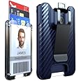 LIUGX Badge Holder, ID Card Holder with Metal Clip - Durable Polycarbonate (Holds 1 to 4 Cards), Portable Wallet for Office, Laborer, Police, Work, Dark Blue