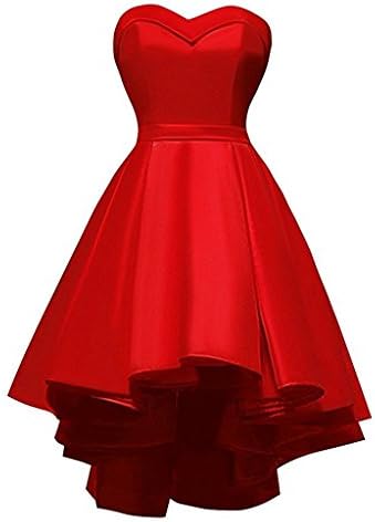 Hi-lo Sweetheart Homecoming Dresses Women's Strapless Lace Up Satin Short Evening Bridal Dress Red,2