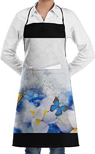 SmallTing Amazing Butterfly Fairy Of Flowers Hydrangeas And Iris Funny Craftsmen Black One Size Apron With Pockets Adjustable