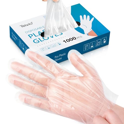 Teivio Disposable Gloves, 1000 Pcs Plastic Gloves for Kitchen Cooking Cleaning Food Handling by