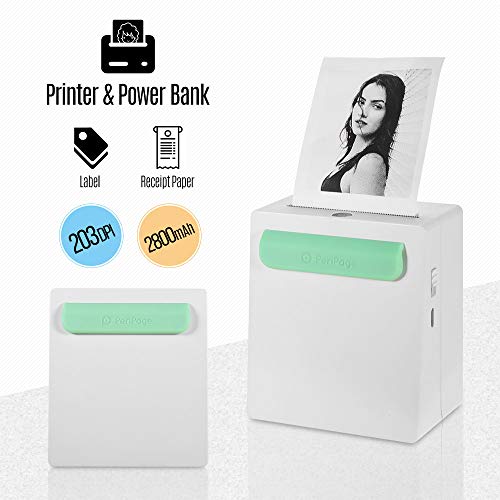 Aibecy PeriPage A8 Portable Mini Pocket Wireless BT Thermal Printer Power Bank Function Clip Design Receipt Label Memo Sticker AR Photo Picture Printer for Android iOS Smartphone Windows, 203DPI