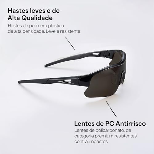 Óculos de Sol Esportivo Masculino UV400 Espelhado Para Corrida Preto ou Preto e Vermelho JustGoFit
