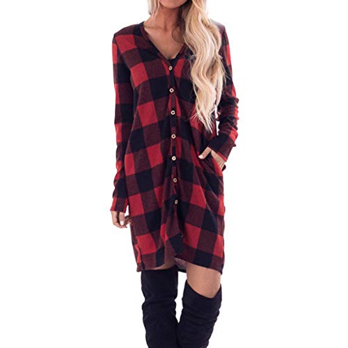 GOVOW Womens Casual Lapel Open Front Plaid Vest Open Front Long Sleeve Knit Cardigan Coat Pockets - Thumbnail 7