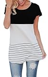 Hibluco Women's Fashion Stripe Short Sleeve T-shirts Casual Blouses Tunic Tops