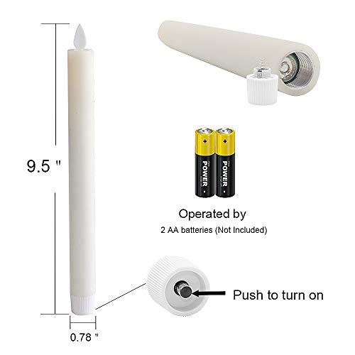 DRomance Flameless Taper Candles with Remote and Timer, Moving Wick LED Flickering Window Candles Battery Operated 0.78 x 9.5 Inches Real Wax Amber Yellow Christmas Window Decoration Set of 2(Ivory)