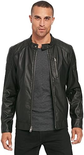 Black Rivet Mens Fauxleather Moto Jacket W/Quilted Shoulders