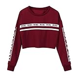 Zulmaliu Girl Sweatshirt, Fashion Letter Print Long Sleeve Crop Top Hoodies Black