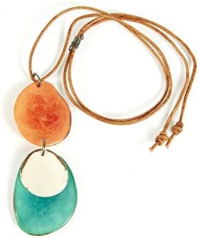 Haiku Tagua Nut Pendant in Orange and Teal