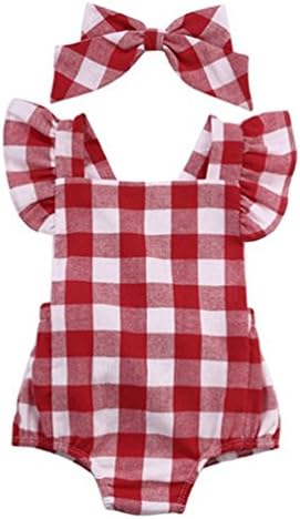 DL MYAN Newborn Infant Baby Girl Clothes Plaids Bodysuit Romper Jumpsuit One-pieces Outfits Set (60/0-3Month)