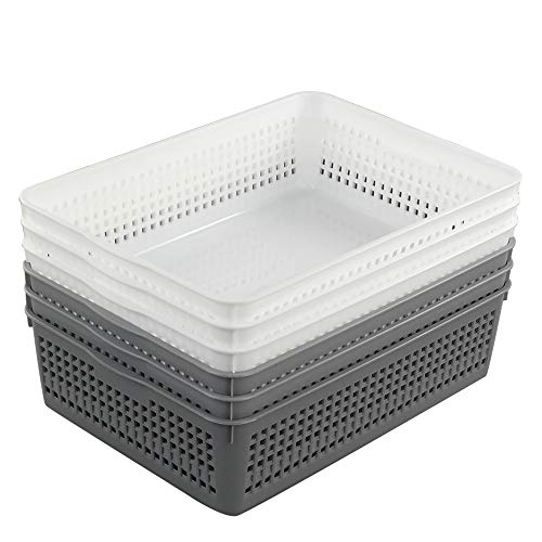 Morcte Plastic Paper Storage Baskets File Organization Trays, Set of 6 (Gray, White)