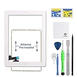 iPad 2 Screen Replacement,FixCracked iPad 2 Digitizer Touch Screen Front Glass Assembly White-Includes Home Button + Camera Holder + PreInstalled Adhesive with tools kit