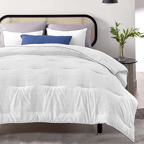 Bedsure White Comforter Queen Down Alternative Grid Comforter, 300 GSM Quilted Fluffy Duvet