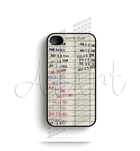 V30.3 Vintage Library due date card Apple iPhone 4 Case - Library card iPhone 4S Case - Best Quality Hard Plastic Case - AArt (Black Case)