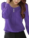Allegra K Women Buttons Decor Mock Pockets Ruched Blouse L Purple